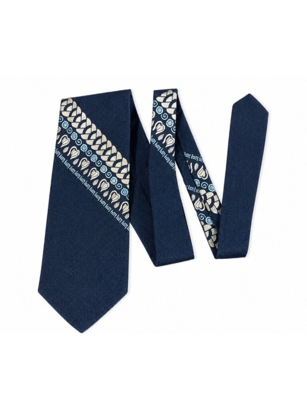 Vintage 70s JCPenney Qiana Wide Necktie Navy Blue Geometric Disco Retro Tie